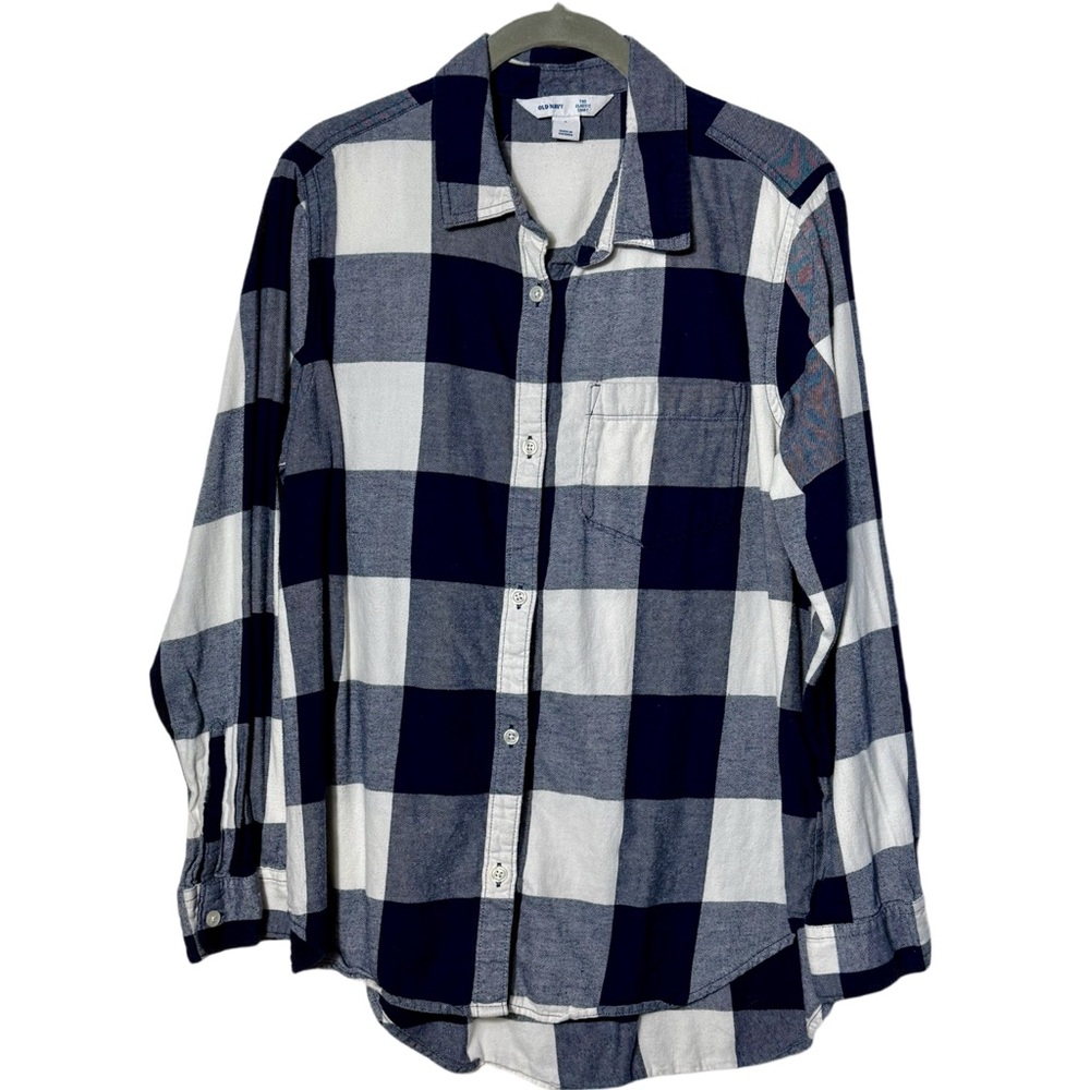 Old Navy The Classic Shirt Navy and White Plaid Sz Large